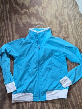 lululemon athletica Aqua Blue Lightweight Jacket with White Trim